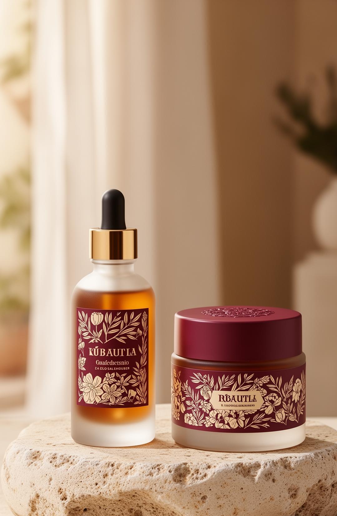 Set skincare · etiqueta botánica