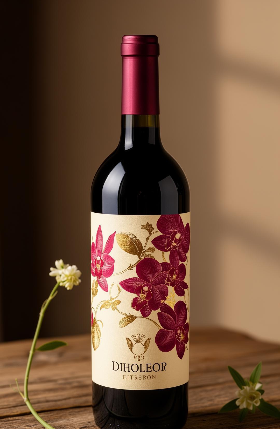 Etiqueta de vino · orquídeas en oro