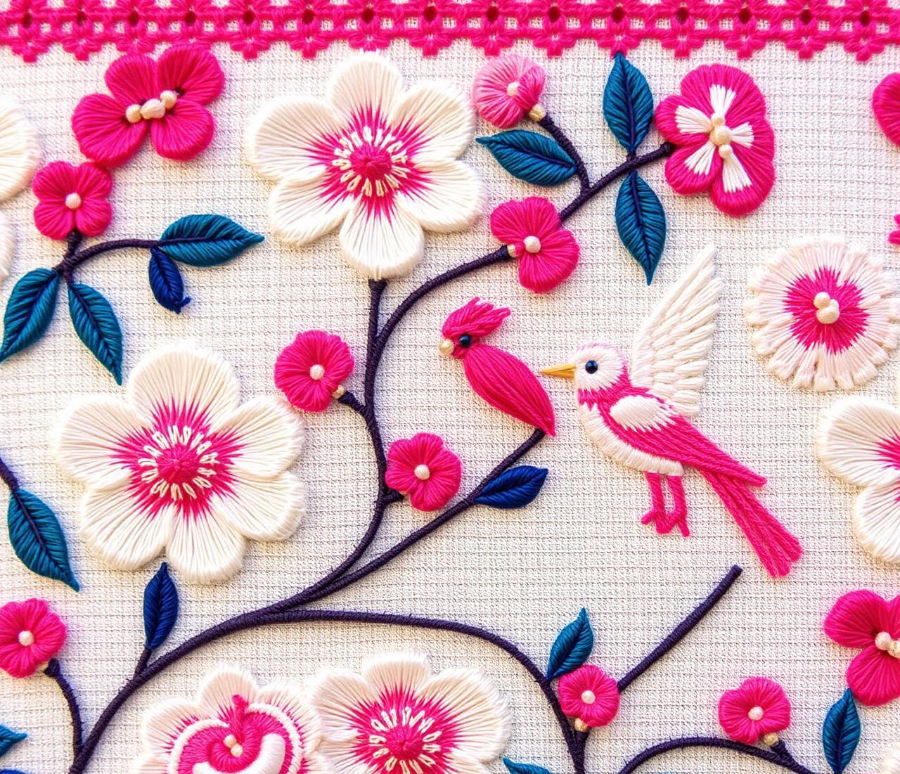 Pájaro entre flores · bordado